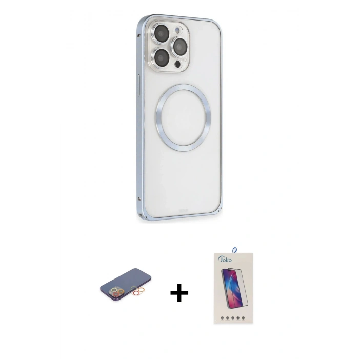 MARSİLYAN™- iPhone 13 Pro Max Kılıf Ahenk Işık Serisi - Siyah Joko 5D Cam + Renkli Kamera Lens Koruma Cam - TU