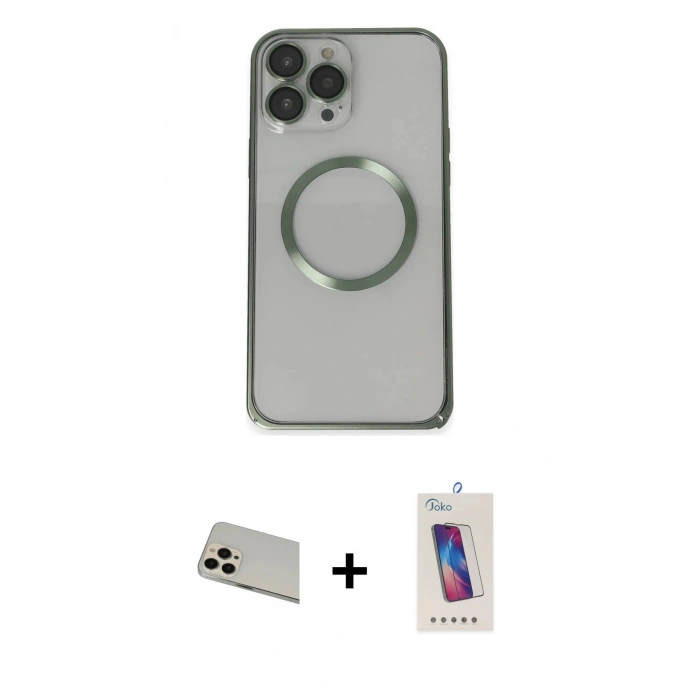 MARSİLYAN™- iPhone 13 Pro Max Kılıf Ahenk Işık Serisi - Siyah Joko 5D Cam + Rainbow Kamera Lens Koruma Cam - REGD