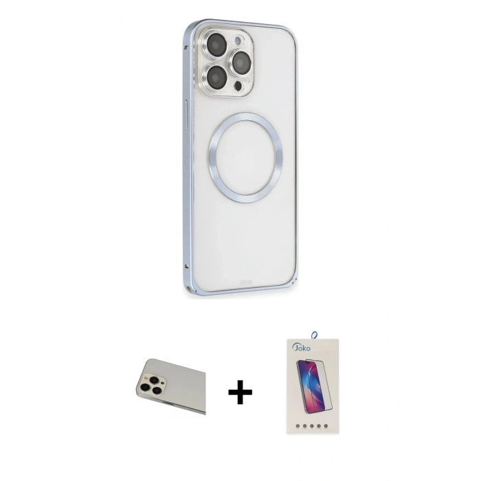 MARSİLYAN™- iPhone 13 Pro Max Kılıf Ahenk Işık Serisi - Siyah Joko 5D Cam + Rainbow Kamera Lens Koruma Cam - REGD