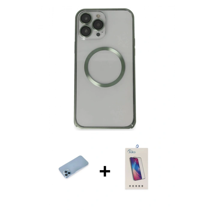 MARSİLYAN™- iPhone 13 Pro Max Kılıf Ahenk Işık Serisi - Siyah Joko 5D Cam + Shine Kamera Lens Koruma Cam - MI