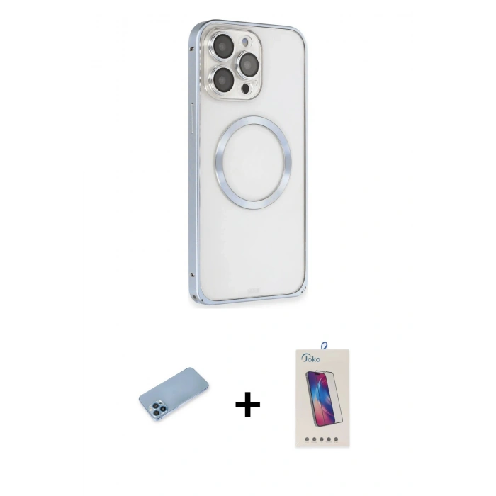MARSİLYAN™- iPhone 13 Pro Max Kılıf Ahenk Işık Serisi - Siyah Joko 5D Cam + Shine Kamera Lens Koruma Cam - MI