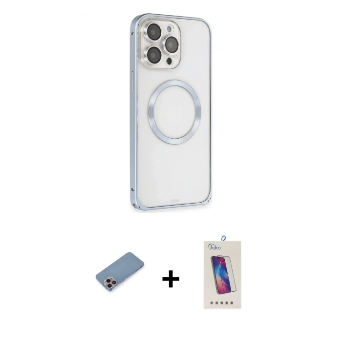 MARSİLYAN™- iPhone 13 Pro Max Kılıf Ahenk Işık Serisi - Siyah Joko 5D Cam + Shine Kamera Lens Koruma Cam - PE