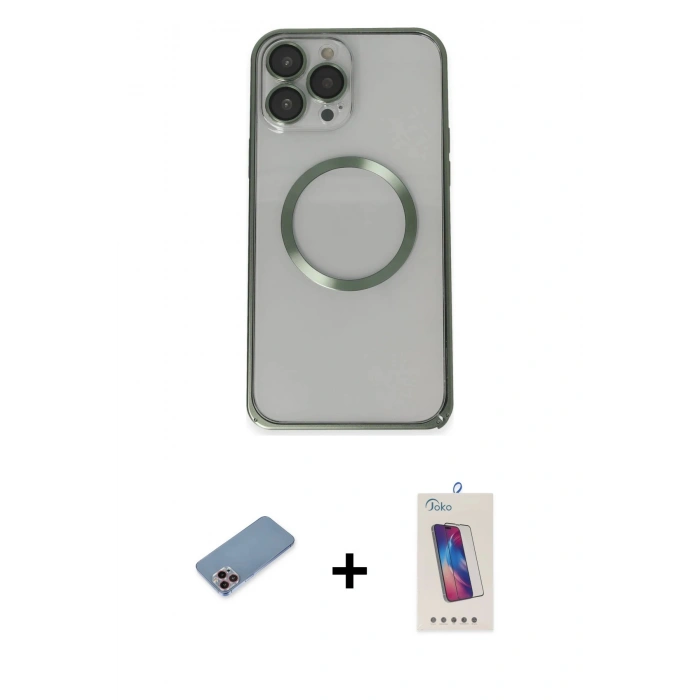 MARSİLYAN™- iPhone 13 Pro Max Kılıf Ahenk Işık Serisi - Siyah Joko 5D Cam + Shine Kamera Lens Koruma Cam - PE