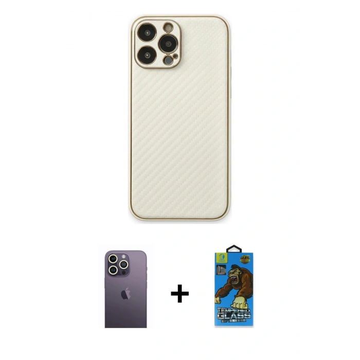 MARSİLYAN™- iPhone 13 Pro Max Kılıf Ahenk Işık - Siyah 18D Cam Ekran Koruyucu + Neon Fosforlu Kamera Lens - BZ