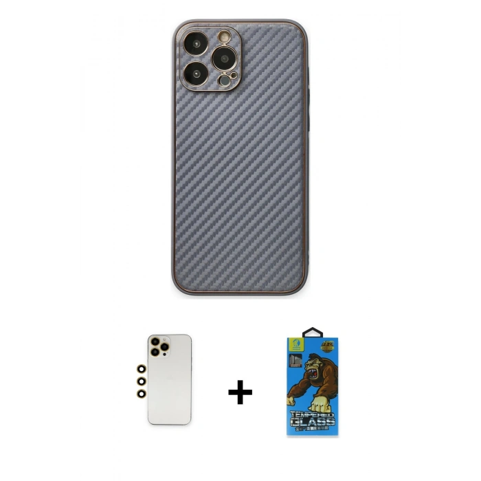 MARSİLYAN™- iPhone 13 Pro Max Kılıf Ahenk Işık - Siyah 18D Cam Ekran Koruyucu + Shine Kamera Lens - GD