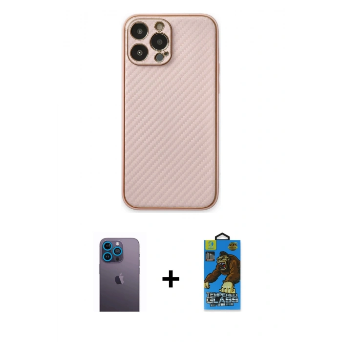 MARSİLYAN™- iPhone 13 Pro Max Kılıf Ahenk Işık - Siyah 18D Cam Ekran Koruyucu + Neon Fosforlu Kamera Lens - MI