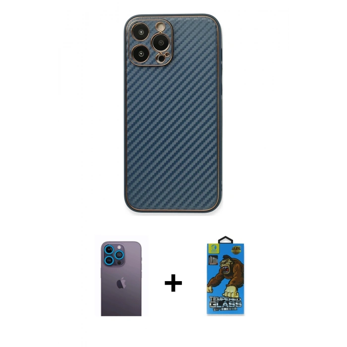 MARSİLYAN™- iPhone 13 Pro Max Kılıf Ahenk Işık - Siyah 18D Cam Ekran Koruyucu + Neon Fosforlu Kamera Lens - MI