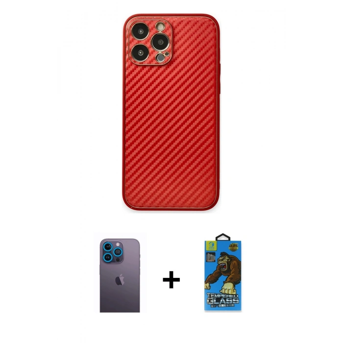 MARSİLYAN™- iPhone 13 Pro Max Kılıf Ahenk Işık - Siyah 18D Cam Ekran Koruyucu + Neon Fosforlu Kamera Lens - MI