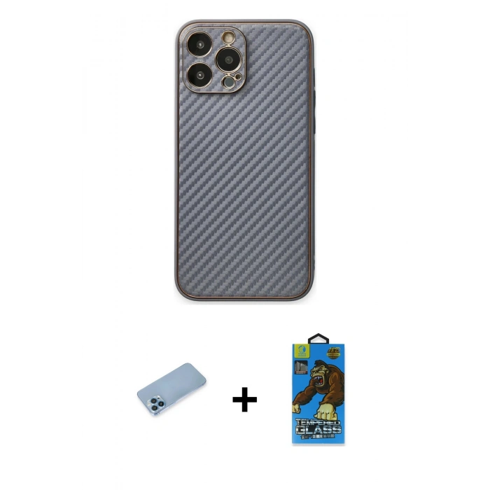 MARSİLYAN™- iPhone 13 Pro Max Kılıf Ahenk Işık - Siyah 18D Cam Ekran Koruyucu + Shine Kamera Lens Koruma Cam - MI
