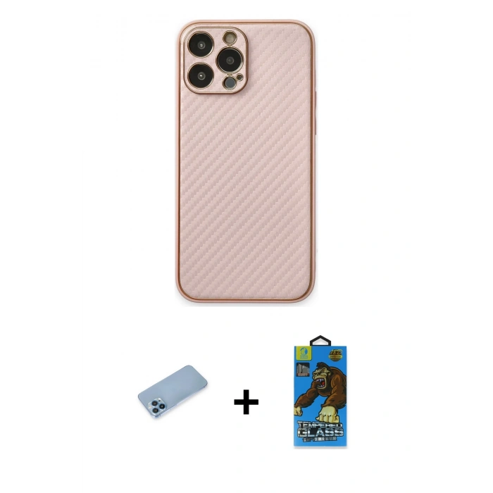 MARSİLYAN™- iPhone 13 Pro Max Kılıf Ahenk Işık - Siyah 18D Cam Ekran Koruyucu + Shine Kamera Lens Koruma Cam - MI