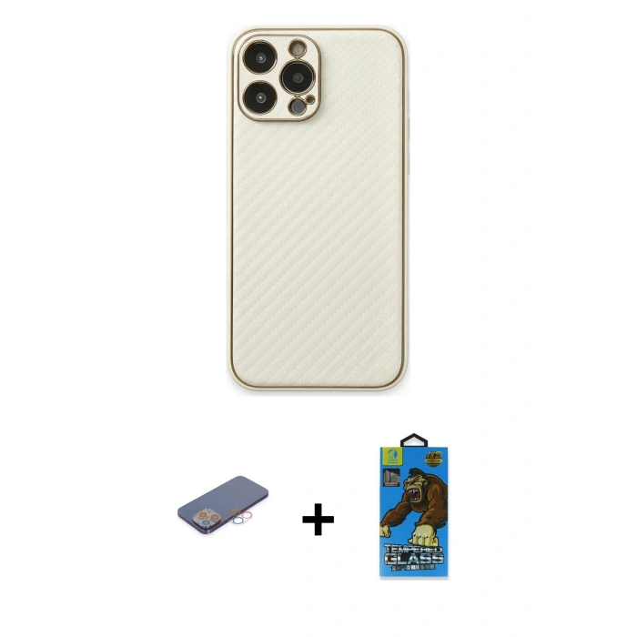 MARSİLYAN™- iPhone 13 Pro Max Kılıf Ahenk Işık - Siyah 18D Cam Ekran Koruyucu + Renkli Kamera Lens Koruma Cam - PE