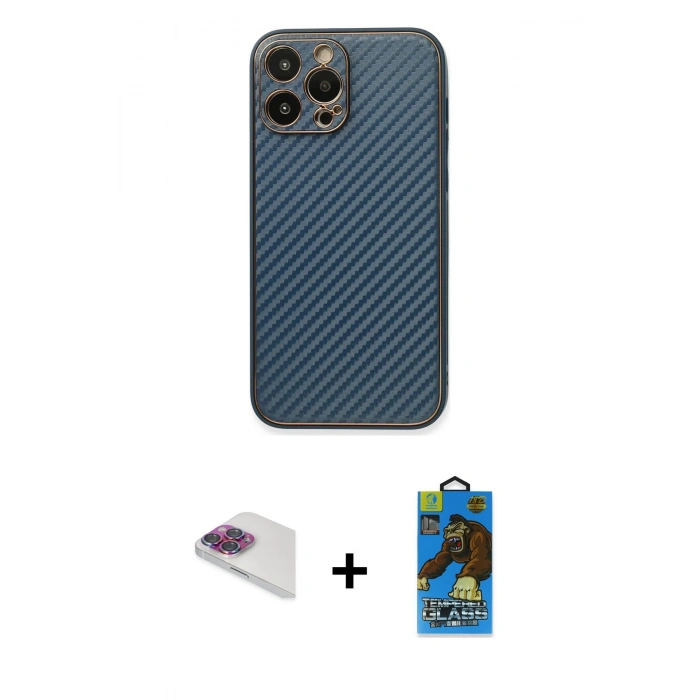 MARSİLYAN™- iPhone 13 Pro Max Kılıf Ahenk Işık - Siyah 18D Cam Ekran Koruyucu + Pers Alüminyum Kamera Lens - GI