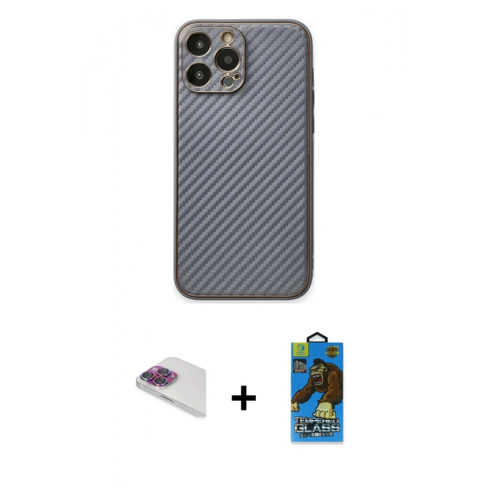 MARSİLYAN™- iPhone 13 Pro Max Kılıf Ahenk Işık - Siyah 18D Cam Ekran Koruyucu + Pers Alüminyum Kamera Lens - GI