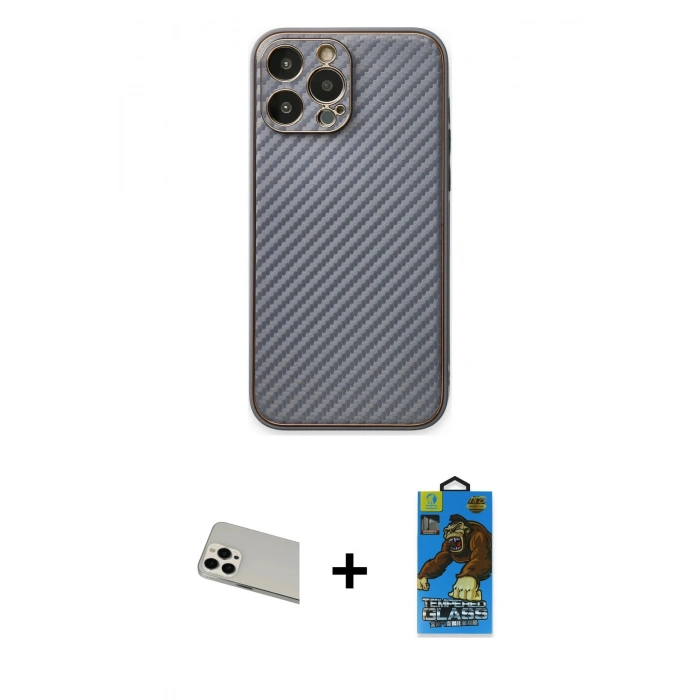 MARSİLYAN™- iPhone 13 Pro Max Kılıf Ahenk Işık - Siyah 18D Cam Ekran Koruyucu + Rainbow Kamera Lens Koruma Cam - BZ