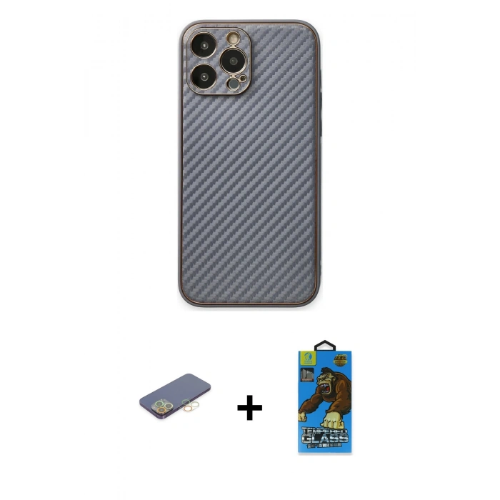 MARSİLYAN™- iPhone 13 Pro Max Kılıf Ahenk Işık - Siyah 18D Cam Ekran Koruyucu + Renkli Kamera Lens Koruma Cam - SI
