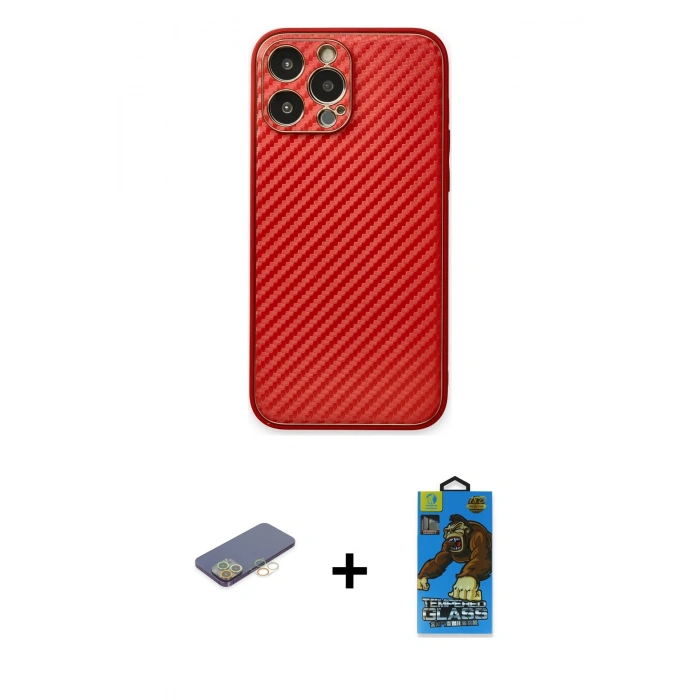 MARSİLYAN™- iPhone 13 Pro Max Kılıf Ahenk Işık - Siyah 18D Cam Ekran Koruyucu + Renkli Kamera Lens Koruma Cam - SI