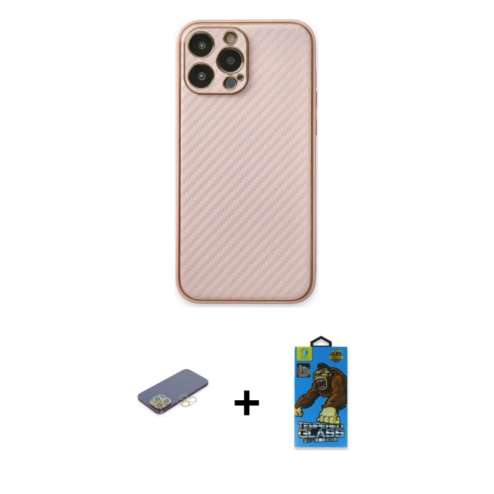 MARSİLYAN™- iPhone 13 Pro Max Kılıf Ahenk Işık - Siyah 18D Cam Ekran Koruyucu + Renkli Kamera Lens Koruma Cam - SI