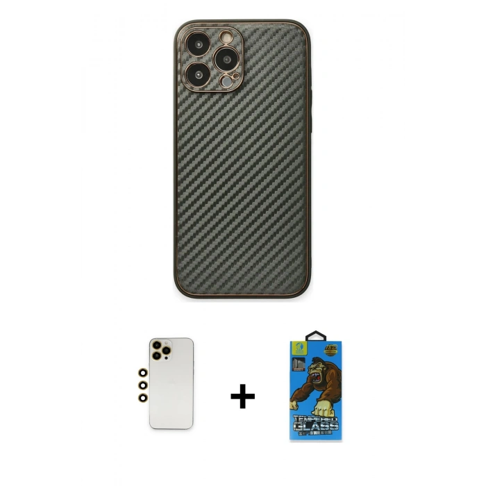 MARSİLYAN™- iPhone 13 Pro Max Kılıf Ahenk Işık - Siyah 18D Cam Ekran Koruyucu + Shine Kamera Lens - GD