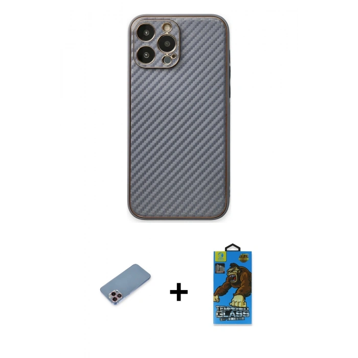MARSİLYAN™- iPhone 13 Pro Max Kılıf Ahenk Işık - Siyah 18D Cam Ekran Koruyucu + Shine Kamera Lens Koruma Cam - PE