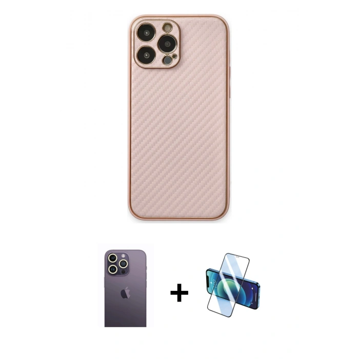 MARSİLYAN™- iPhone 13 Pro Max Kılıf Ahenk Işık - Siyah 3D Antistatik Cam Ekran Koruyucu + Neon Fosforlu Kamera Lens - BZ