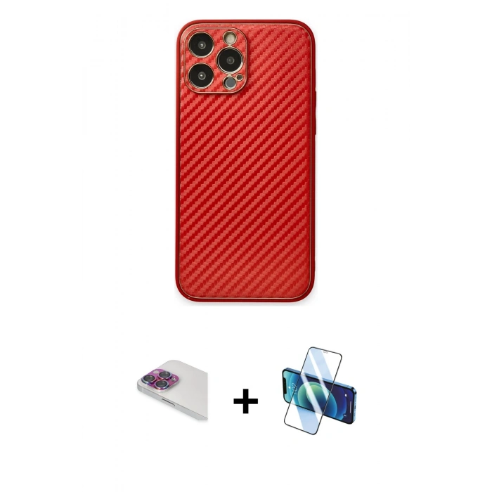MARSİLYAN™- iPhone 13 Pro Max Kılıf Ahenk Işık - Siyah 3D Antistatik Cam Ekran Koruyucu + Pers Alüminyum Kamera Lens - GI