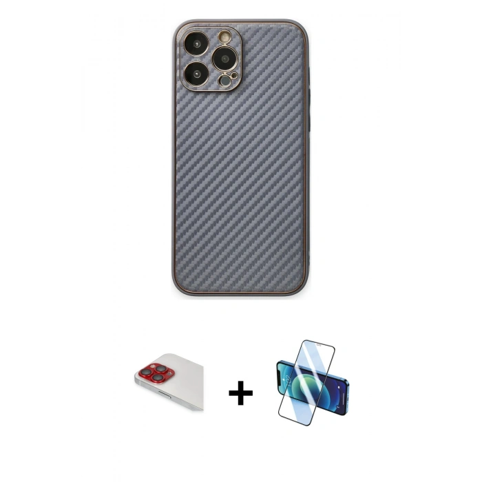 MARSİLYAN™- iPhone 13 Pro Max Kılıf Ahenk Işık - Siyah 3D Antistatik Cam Ekran Koruyucu + Pers Alüminyum Kamera Lens - KI