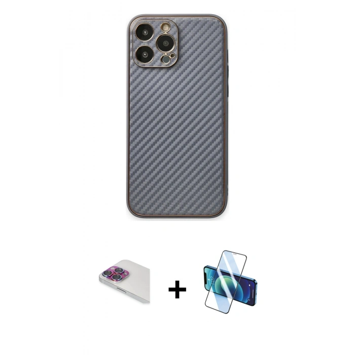 MARSİLYAN™- iPhone 13 Pro Max Kılıf Ahenk Işık - Siyah 3D Antistatik Cam Ekran Koruyucu + Pers Alüminyum Kamera Lens - GI