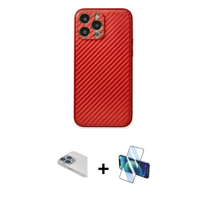 MARSİLYAN™- iPhone 13 Pro Max Kılıf Ahenk Işık - Siyah 3D Antistatik Cam Ekran Koruyucu + Pers Alüminyum Kamera Lens - SABE