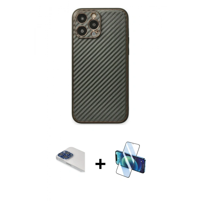 MARSİLYAN™- iPhone 13 Pro Max Kılıf Ahenk Işık - Siyah 3D Antistatik Cam Ekran Koruyucu + Pers Alüminyum Kamera Lens - LT