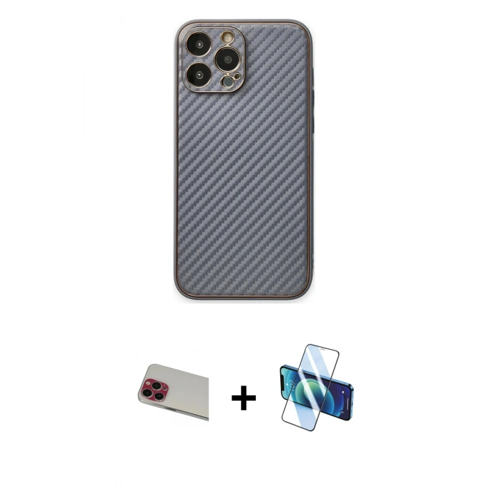 MARSİLYAN™- iPhone 13 Pro Max Kılıf Ahenk Işık - Siyah 3D Antistatik Cam Ekran Koruyucu + Rainbow Kamera Lens Koruma Cam - KI
