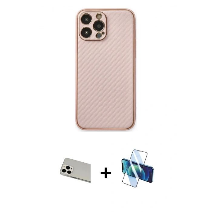 MARSİLYAN™- iPhone 13 Pro Max Kılıf Ahenk Işık - Siyah 3D Antistatik Cam Ekran Koruyucu + Rainbow Kamera Lens Koruma Cam - BZ