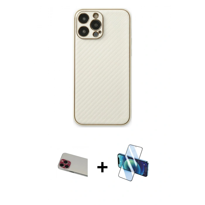 MARSİLYAN™- iPhone 13 Pro Max Kılıf Ahenk Işık - Siyah 3D Antistatik Cam Ekran Koruyucu + Rainbow Kamera Lens Koruma Cam - KI