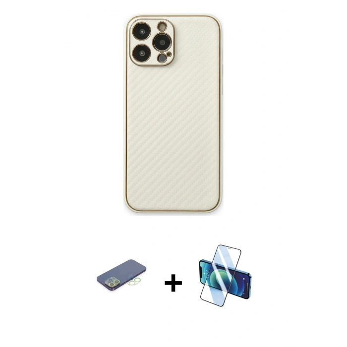 MARSİLYAN™- iPhone 13 Pro Max Kılıf Ahenk Işık - Siyah 3D Antistatik Cam Ekran Koruyucu + Renkli Kamera Lens Koruma Cam - YL