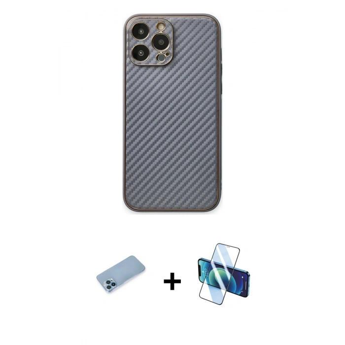 MARSİLYAN™- iPhone 13 Pro Max Kılıf Ahenk Işık - Siyah 3D Antistatik Cam Ekran Koruyucu + Shine Kamera Lens Koruma Cam - MI