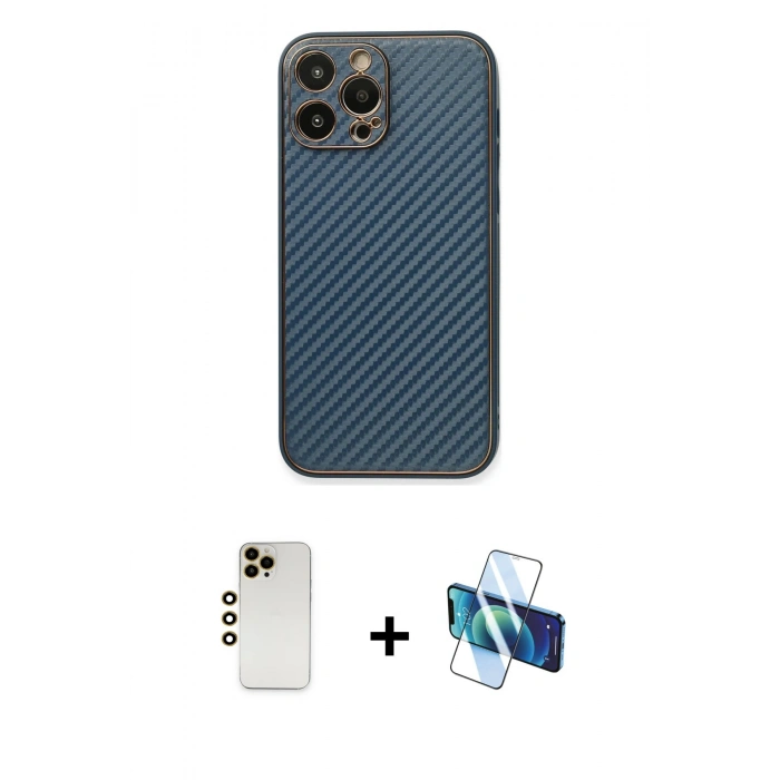 MARSİLYAN™- iPhone 13 Pro Max Kılıf Ahenk Işık - Siyah 3D Antistatik Cam Ekran Koruyucu + Shine Kamera Lens - GD