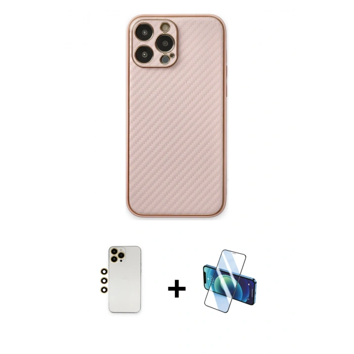 MARSİLYAN™- iPhone 13 Pro Max Kılıf Ahenk Işık - Siyah 3D Antistatik Cam Ekran Koruyucu + Shine Kamera Lens - GD