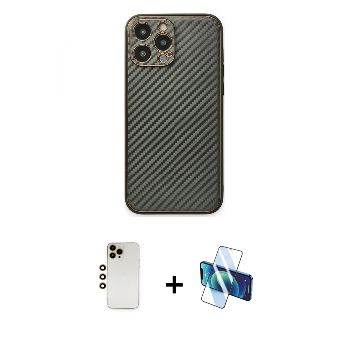 MARSİLYAN™- iPhone 13 Pro Max Kılıf Ahenk Işık - Siyah 3D Antistatik Cam Ekran Koruyucu + Shine Kamera Lens - GD