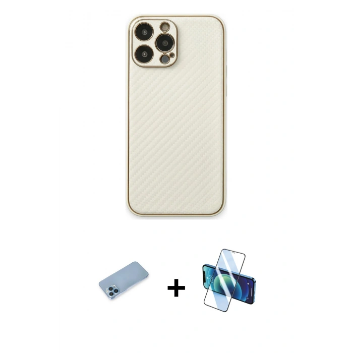 MARSİLYAN™- iPhone 13 Pro Max Kılıf Ahenk Işık - Siyah 3D Antistatik Cam Ekran Koruyucu + Shine Kamera Lens Koruma Cam - MI