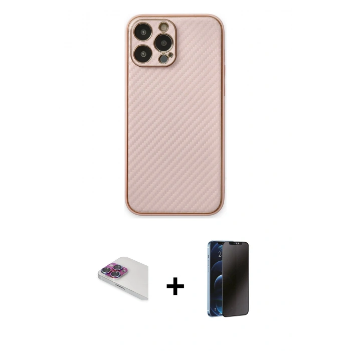 MARSİLYAN™- iPhone 13 Pro Max Kılıf Ahenk Işık - Siyah 3D Antistatik Hayalet Cam Ekran Koruyucu + Pers Alüminyum Kamera Lens - GI