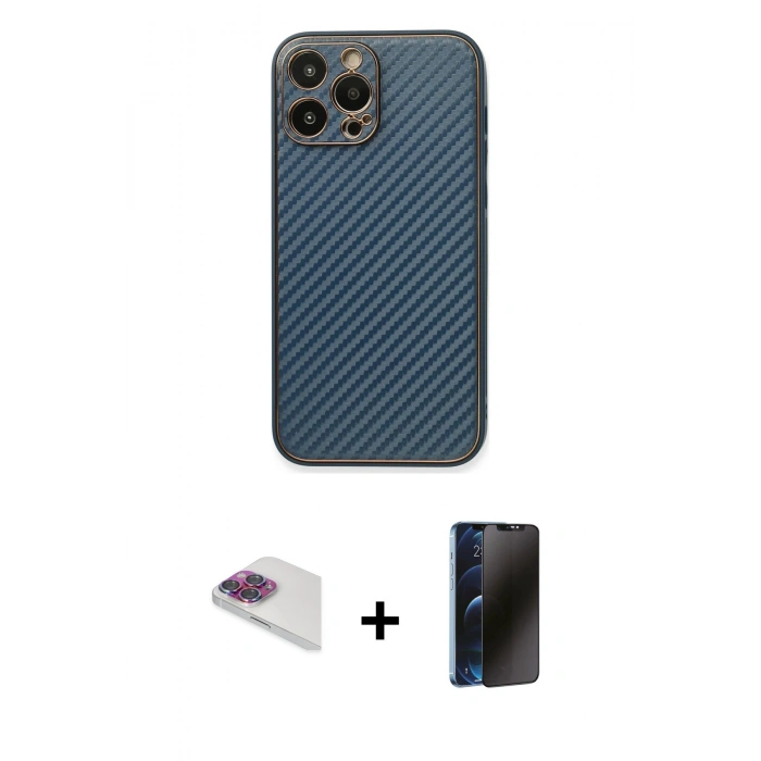 MARSİLYAN™- iPhone 13 Pro Max Kılıf Ahenk Işık - Siyah 3D Antistatik Hayalet Cam Ekran Koruyucu + Pers Alüminyum Kamera Lens - GI