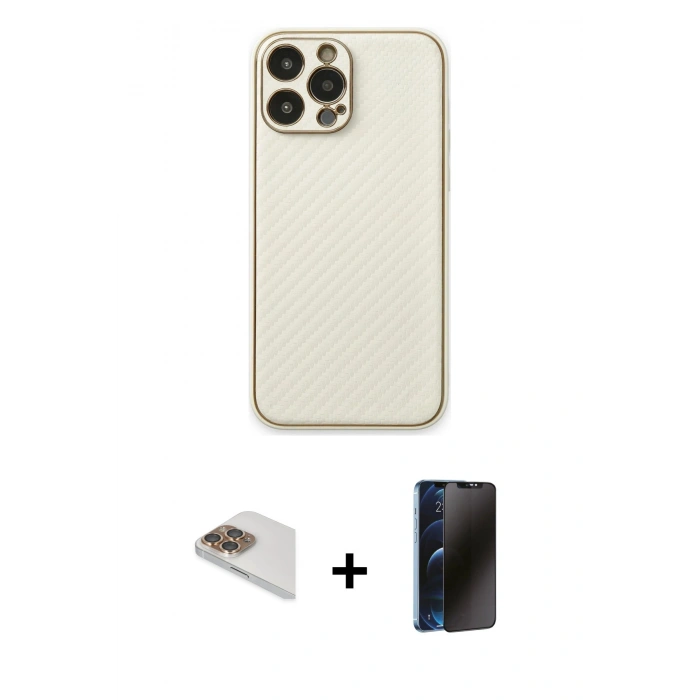 MARSİLYAN™- iPhone 13 Pro Max Kılıf Ahenk Işık - Siyah 3D Antistatik Hayalet Cam Ekran Koruyucu + Gold Pers Alüminyum Kamera Lens