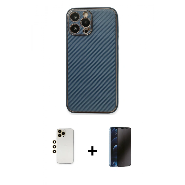 MARSİLYAN™- iPhone 13 Pro Max Kılıf Ahenk Işık - Siyah 3D Antistatik Hayalet Cam Ekran Koruyucu + Shine Kamera Lens - GD