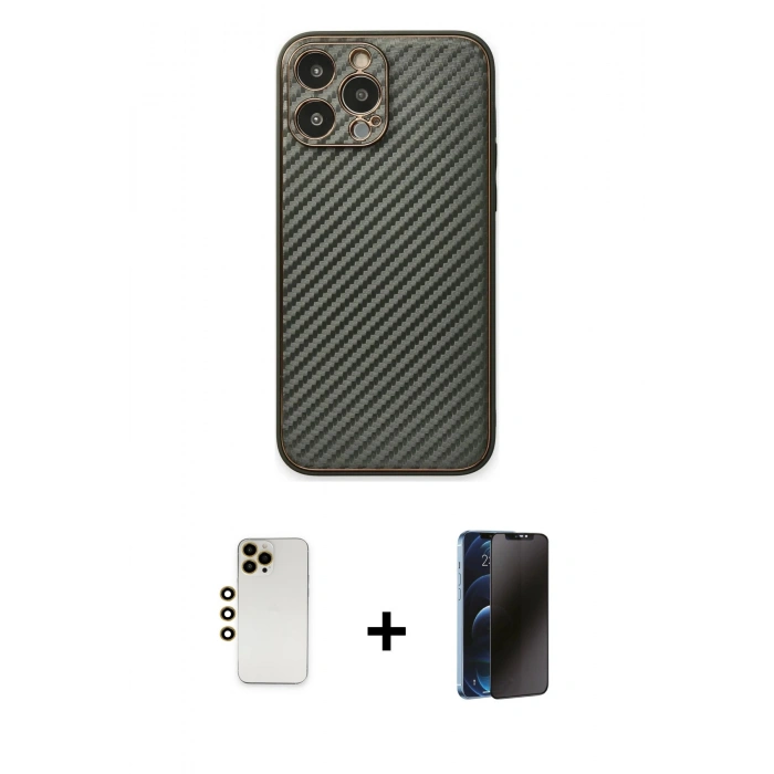 MARSİLYAN™- iPhone 13 Pro Max Kılıf Ahenk Işık - Siyah 3D Antistatik Hayalet Cam Ekran Koruyucu + Shine Kamera Lens - GD