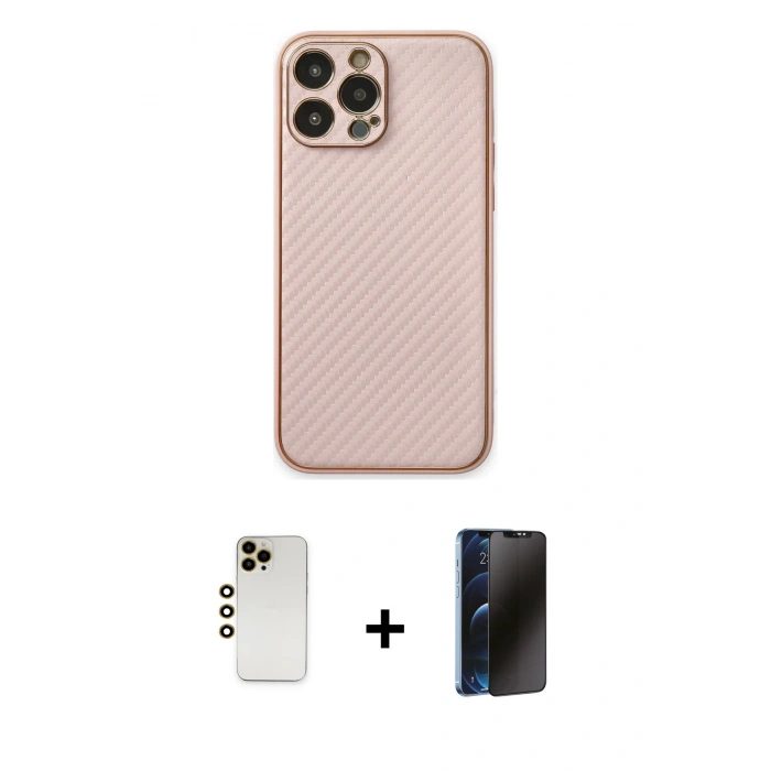 MARSİLYAN™- iPhone 13 Pro Max Kılıf Ahenk Işık - Siyah 3D Antistatik Hayalet Cam Ekran Koruyucu + Shine Kamera Lens - GD