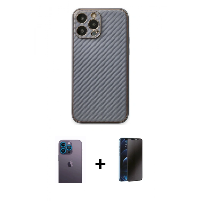 MARSİLYAN™- iPhone 13 Pro Max Kılıf Ahenk Işık - Siyah 3D Antistatik Hayalet Cam Ekran Koruyucu + Neon Fosforlu Kamera Lens - MI