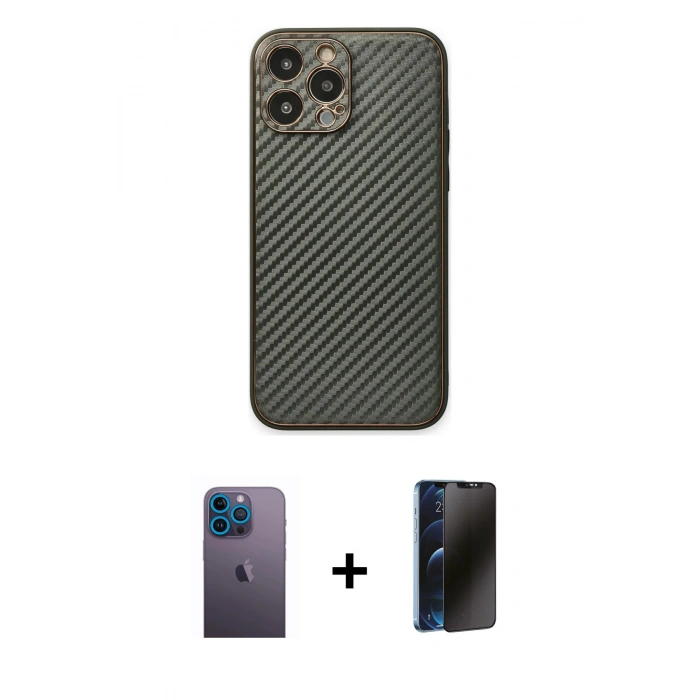 MARSİLYAN™- iPhone 13 Pro Max Kılıf Ahenk Işık - Siyah 3D Antistatik Hayalet Cam Ekran Koruyucu + Neon Fosforlu Kamera Lens - MI