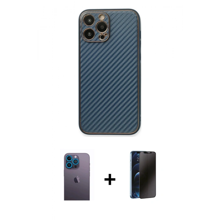 MARSİLYAN™- iPhone 13 Pro Max Kılıf Ahenk Işık - Siyah 3D Antistatik Hayalet Cam Ekran Koruyucu + Neon Fosforlu Kamera Lens - MI