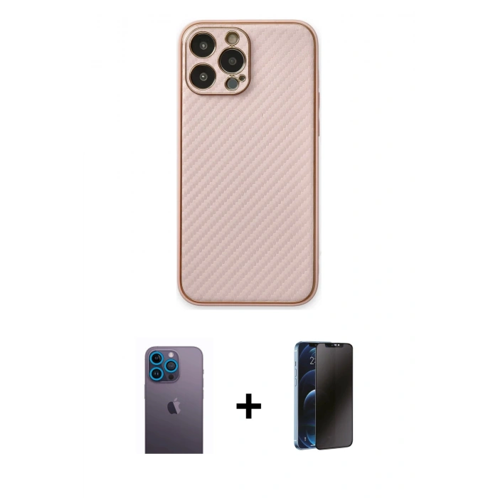 MARSİLYAN™- iPhone 13 Pro Max Kılıf Ahenk Işık - Siyah 3D Antistatik Hayalet Cam Ekran Koruyucu + Neon Fosforlu Kamera Lens - MI