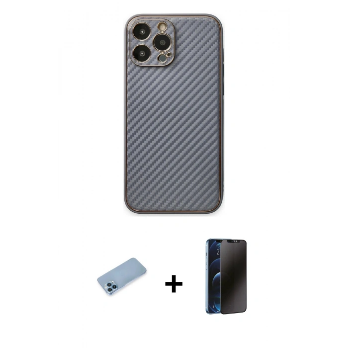 MARSİLYAN™- iPhone 13 Pro Max Kılıf Ahenk Işık - Siyah 3D Antistatik Hayalet Cam Ekran Koruyucu + Shine Kamera Lens Koruma Cam - MI