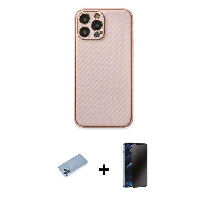 MARSİLYAN™- iPhone 13 Pro Max Kılıf Ahenk Işık - Siyah 3D Antistatik Hayalet Cam Ekran Koruyucu + Shine Kamera Lens Koruma Cam - MI